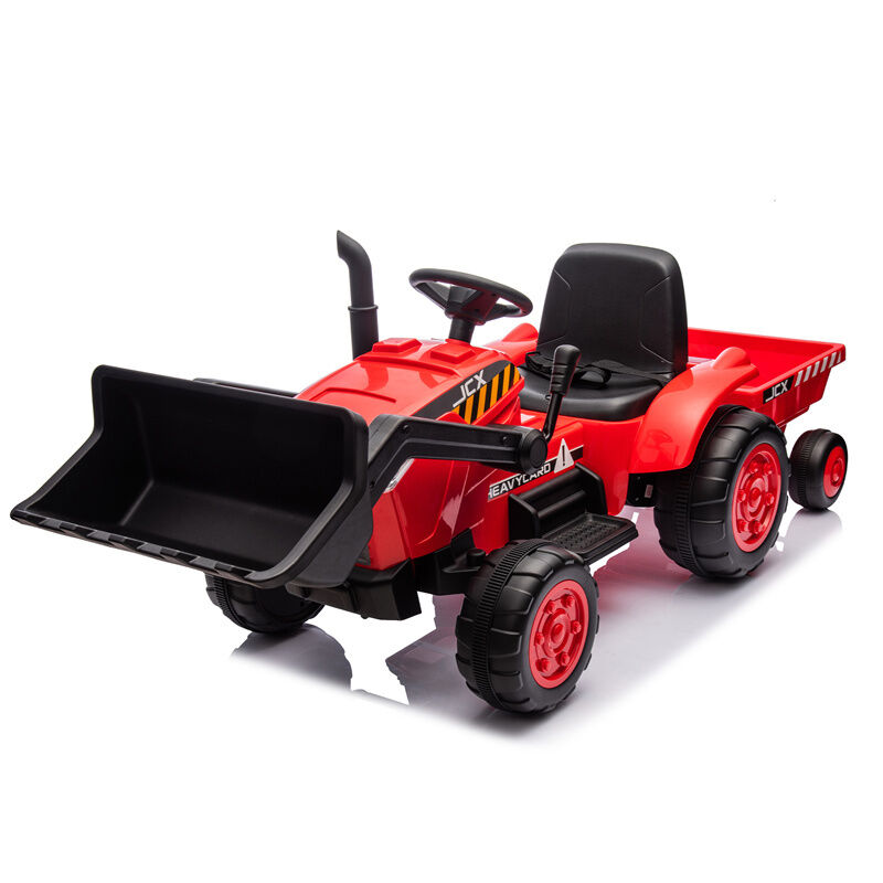 Fortuna Lai - Voiture électrique pour enfant, Tracteur électrique 12 v avec remorque et seau, avec musique, Bluetooth, usb, fm, led, rouge