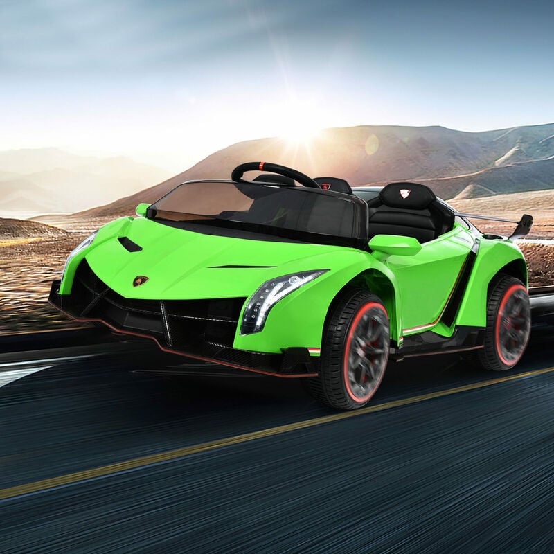 Voiture électrique Lamborghini pour enfants, 2 moteurs, Bluetooth, led, 3 vitesses, musique , convient aux enfants 3-8 ans, Vert Okwish
