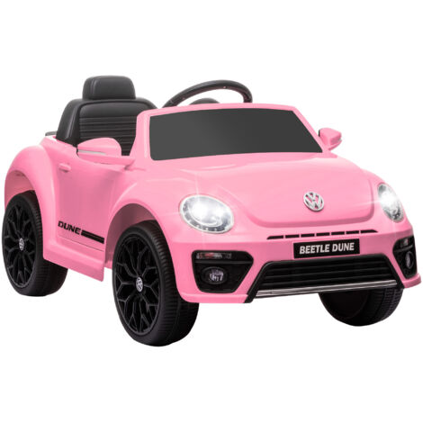 Voiture électrique pour enfants +3 ans Volkswagen Coccinelle avec batterie 12V, télécommande, phares, klaxon et musique rose