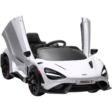Voiture électrique pour enfants avec portes ailes de mouette, télécommandable, avec transmission douce et lumières LED, blanche
