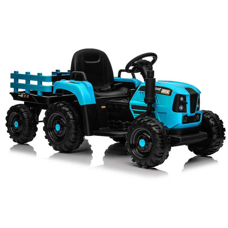 Voiture électrique pour enfants, tracteur, avec remorque, télécommande, bleu, 128x59x54cm