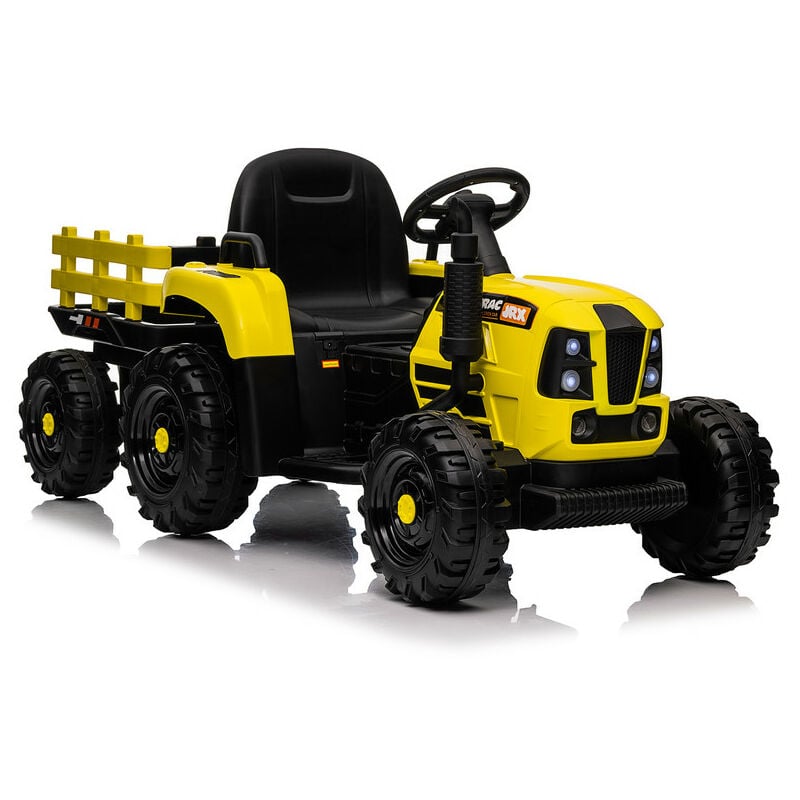 Dolinhome - Voiture électrique pour enfants, tracteur, avec remorque, télécommande, jaune, 128x59x54cm
