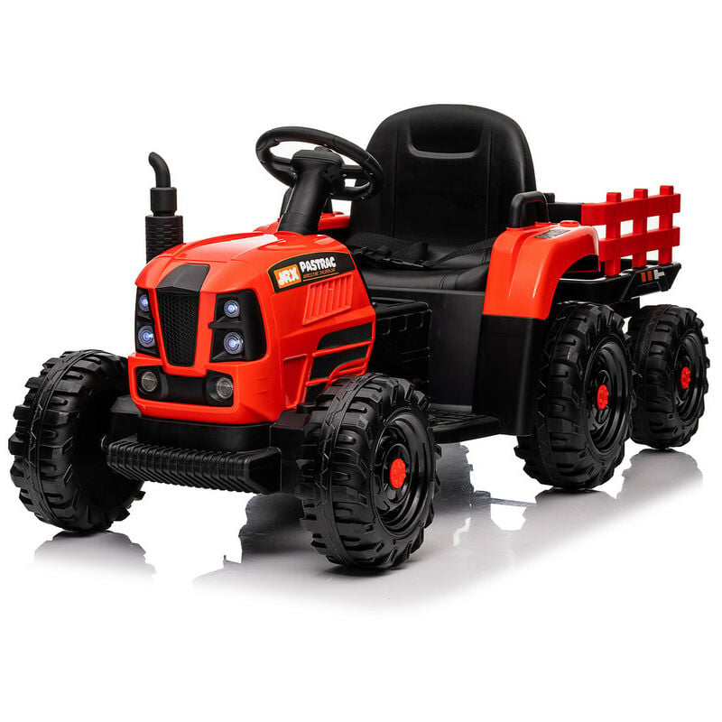 Dolinhome - Voiture électrique pour enfants, tracteur, avec remorque, télécommande, rouge, 128x59x54cm