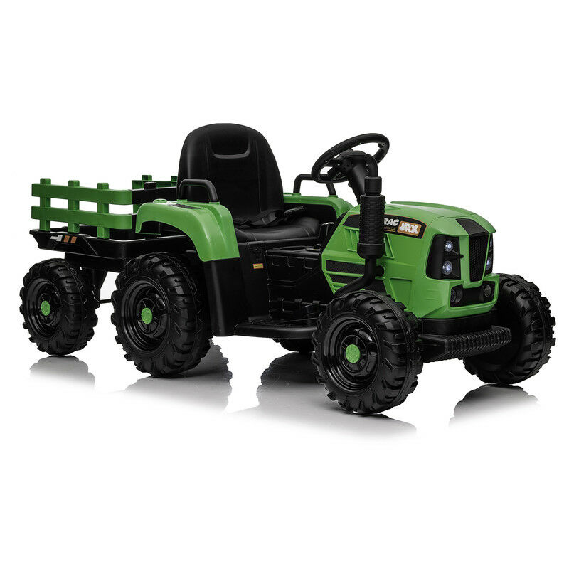 Voiture électrique pour enfants, tracteur, avec remorque, télécommande, vert, 128x59x54cm