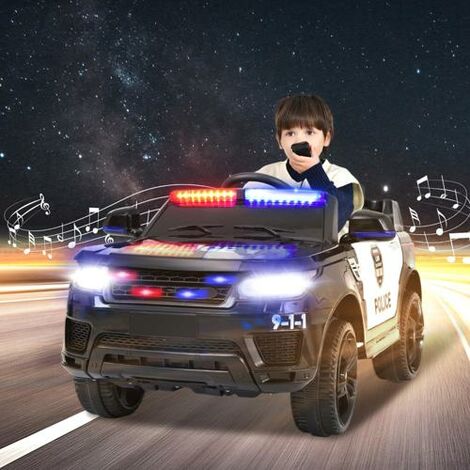 Voiture électrique pour enfants, voiture de police 2 places pour enfants avec télécommande 2.4G, à ressort.Voiture électrique 2 vitesses à démarrage progressif avec MP3, musique, klaxon, 5 phares, vitesse 3-5 km/h, véhicule pour enfants 12V pour enfants d