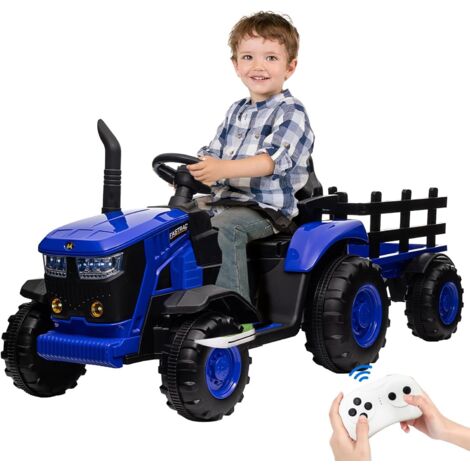 Voiture électrique Tracteur  Enfants 12V Remorque Amovible Double Moteur 35W,bleu ,18 mois et plus,30 kg