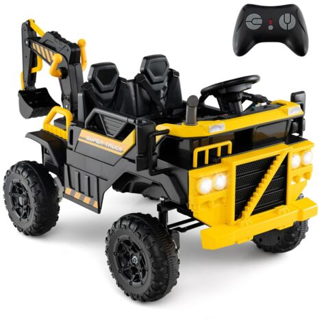 Voiture Enfant Excavatrice Électrique 24V avec Télécommande Camion de Chantier avec Musique Lumières Jouet pour 3 Ans+ Jaune