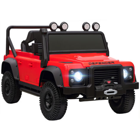 Voiture enfant rouge Land Rover 12V, 3-5 ans, télécommande, suspension, LED.
