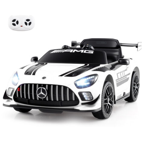 Voiture Enfants sous Licence Mercedes-AMG GT3 avec Télécommande, 3 Vitesses, Lumières LED, Musique, sans Fil, Roues de Transport Blanc