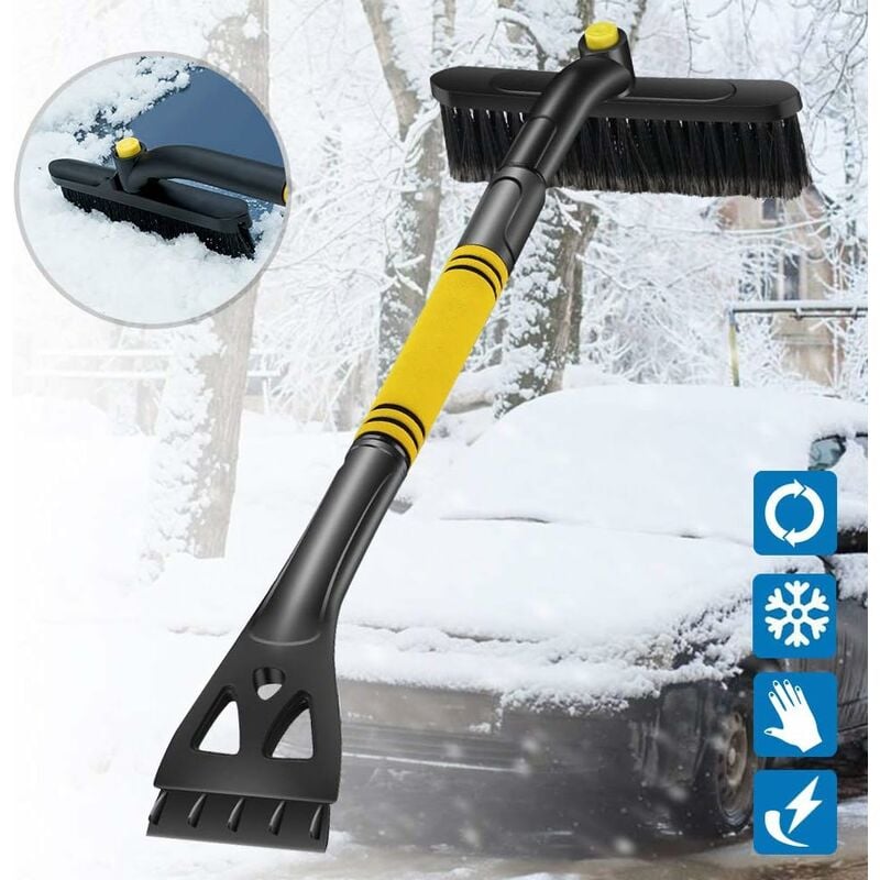 Voiture grattoir à glace grattoir grattoir grattoir pelle à neige avec tête de brosse 360 ° brosse à neige amovible avec poignée en mousse pour
