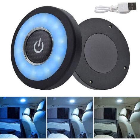 Voiture Intérieur Dôme Lumières, 12V Universelles Lampes de Lecture Veilleuse Plafonnier, Éclairagede Dôme Magnétique, Automatique de Plafond de Toit de Voiture, Lumineuses Blanc Bleu Glacier