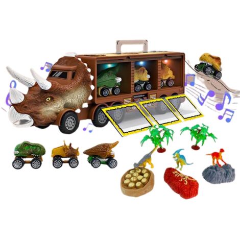 Voiture jouet dinosaure marron avec musique et lumières - Modèle réaliste en peluche pour cadeau d'anniversaire