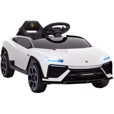 Voiture Lamborghini blanche, +3 ans, 12V, télécommande 2,4G, double moteur.