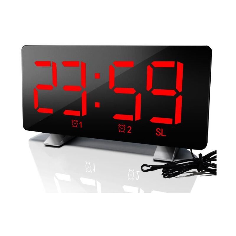 L&h-cfcahl - Radio-réveil numérique fm - Horloge numérique led avec grand écran, variateur, double alarme, 12/24 heures, pour chambre