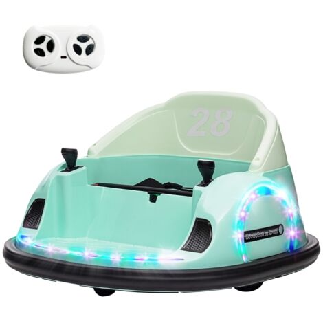 Voiture tamponneuse enfant 12V 2.4GHz télécommande, rotation 360°, LED, musique, pare-chocs électrique vert