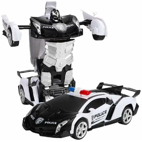 Voiture télécommandée - Jouet robot 2 en 1 Voiture RC transformable 2,4 GHz Voiture de police radiocommandée avec rotation à 360 ° Voiture rechargeable pour enfants Cadeau 3 4 5 6 7 8 ans Garçon Fille