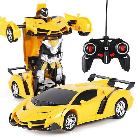 Voiture Télécommandée pour Enfants 3-12 Ans,Voiture Robot Transformable Transformateur Voiture RC 2.4GHz Rotation à 360° Transformateur Jouet Voiture de Robot pour Garçons Filles Jaune