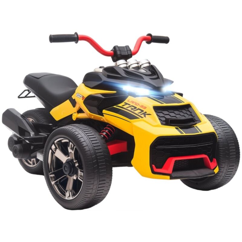 Voiture Tricycle Électrique Enfant 3-8 Ans Jaune: Pédales Inversées, MP3, Klaxon, 2 Vitesses, LED, Fonctionne sur Piles - 113x74x63cm