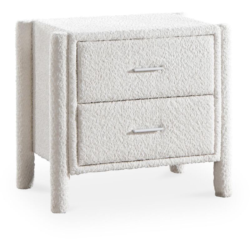 Mobilier Deco - vokia - Table de chevet 2 tiroirs effet peau de mouton blanc
