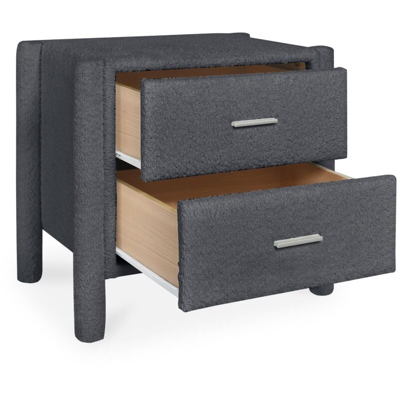 Mobilier Deco - vokia - Table de chevet 2 tiroirs effet peau de mouton gris foncé