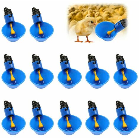 Volaille Tasse à Boire Automatique en Plastique 12 Pcs Distributeur d'Eau de Poulet，Abreuvoir pour Poules Poulailler Volaille Oiseau Coupes Buveur De Poulet pour Boire de l'eau(Bleu)