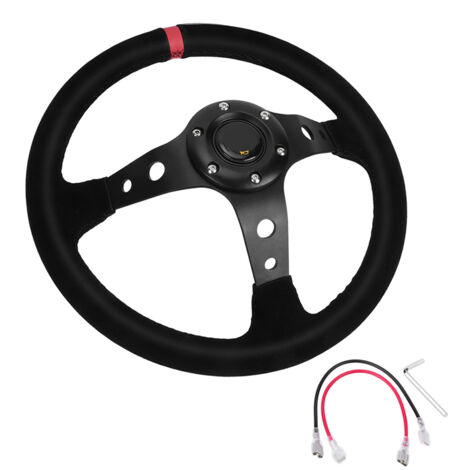 Volant de course automobile universel 35 cm/14 pouces à 6 boulons avec klaxon rouge