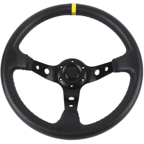 Volant de course de voiture de 14 pouces en PVC et aluminium, aspect Fiber de carbone universel, Sport avec bouton de klaxon pour adaptateur de moyeu à 6 trous jaune