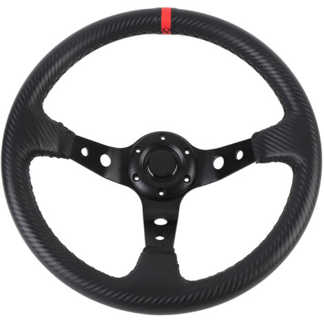 Volant de course de voiture de 14 pouces en PVC et aluminium, aspect Fiber de carbone universel, Sport avec bouton de klaxon pour adaptateur de moyeu à 6 trous rouge