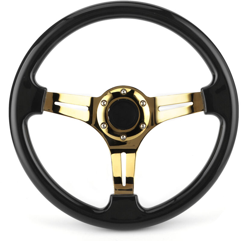 Volant de course sport universel 14 pouces de diamètre 6 boulons Drifting or noir avec bouton de klaxon