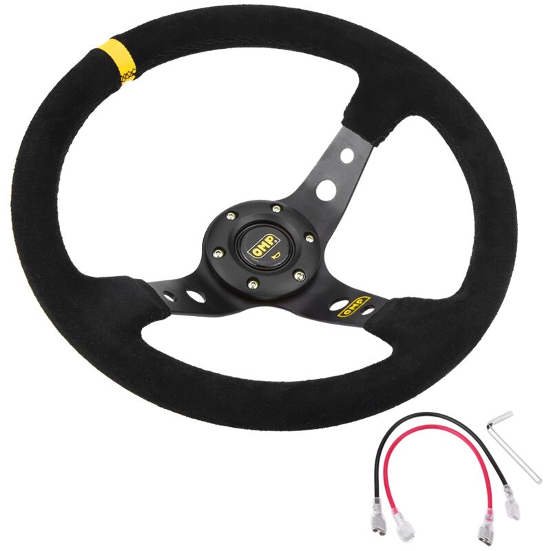 Volant de course universel pour voiture de course 35 cm/14 pouces à 6 boulons avec klaxon jaune