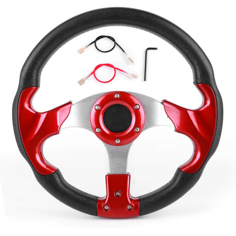 Volant de voiture de course 320mm/12,5 pouces avec bouton de klaxon, pièce modifiée universelle en PVC de couleur rouge
