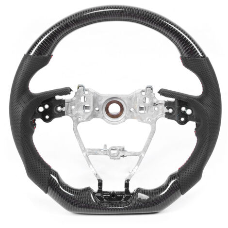 Volant en Fiber de carbone en cuir Nappa pré-foré, coutures rouges et blanches, adapté pour Toyota Camry Corolla RAV‑ 4 Auris 18‑20
