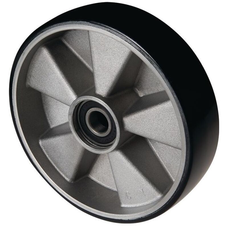 Volant polyuréth. L. moyeu. 43 mm l. roue 50 mm D. roue 200 mm jante en fonte d'alu Pour les transpalettes PROMAT et c