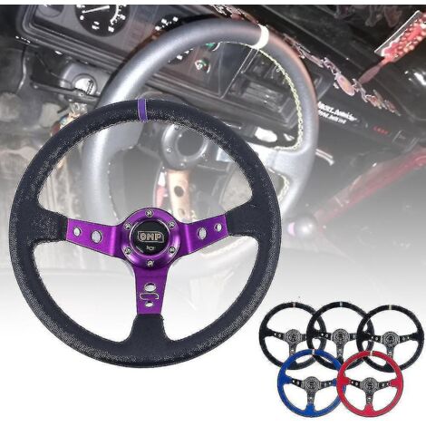 Volant universel 14 pouces (350 mm) en daim/PVC/ABS pour course automobile, style drift, couleur Deep Corn, violet.