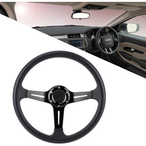 Volant Universel 14 Pouces en Cuir PU et Alliage d'Aluminium avec Bouton Klaxon Noir Modifié