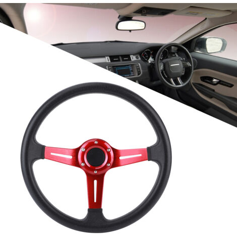 Volant Universel 14 Pouces en Cuir PU et Alliage d'Aluminium avec Bouton Klaxon Rouge Modifié