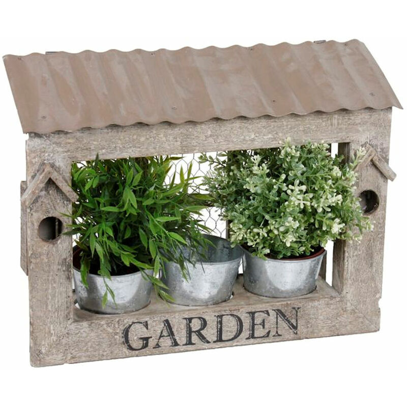 Volet de fenêtre pour jardinière - Inscription : garden - Lit d'herbes aromatiques avec 3 pots