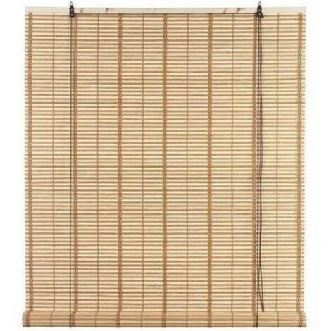 Volet en lanières de bambou marron clair 100x160 cm – Système poulie avec supports en bois et crochets métalliques – Pour régulation lumière