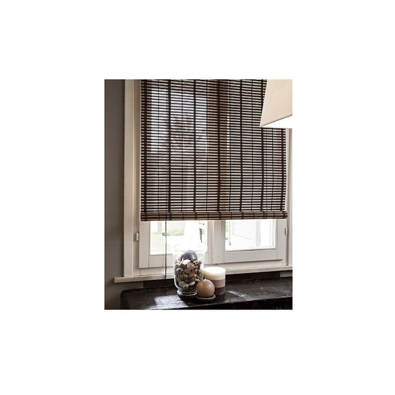 DFL - Volet en lanie'res de bambou marron fonce' 120x250 cm avec poulie enroulable supports bois et crochets me'talliques