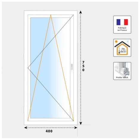 Volet Moustiquaire – Fenêtre PVC 1 vantail oscillo-battant H750 mm – Vitrage 4/20/4FE arg WE – Coefficient thermique UW 1,3 Wh/m².K – Fixation directe dans dormant