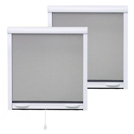 Volet Moustiquaire – Pack de 2 moustiquaires enroulables ALU 145 cm x 100 cm – Toile en fibre de verre imputrescible – Ajustable en largeur jusqu'à 40 cm