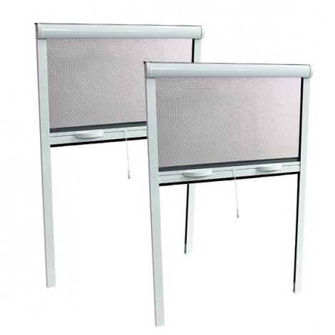 Volet Moustiquaire – Pack de 2 moustiquaires enroulables ALU 170 cm x 160 cm – Toile en fibre de verre – Système d'enroulement vertical – Joint brosse pour étanchéité