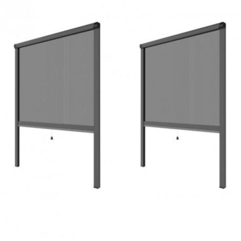 Volet Moustiquaire – Pack de 2 moustiquaires enroulables alu H145 cm x L130 cm – Protection anti-insectes – Coloris gris anthracite – Adaptation sur-mesure