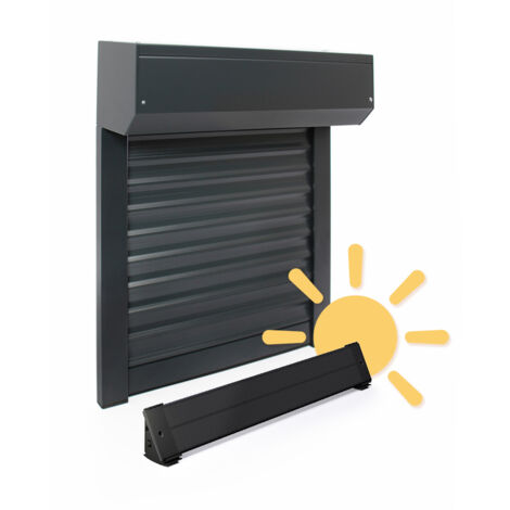 Volet roulant électrique solaire Alu Gris Anthracite - L150 x H220 cm - Autonome, batterie et panneau solaire inclus, recoupable