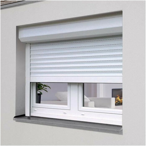 Volet roulant H120 cm x L120 cm Aluminium recoupable en largeur et hauteur - Manoeuvre manuelle sangle - Coloris Blanc - PROTECT