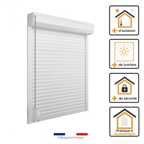 Volet Roulant PVC blanc H 155 cm x L 150 cm à sangle