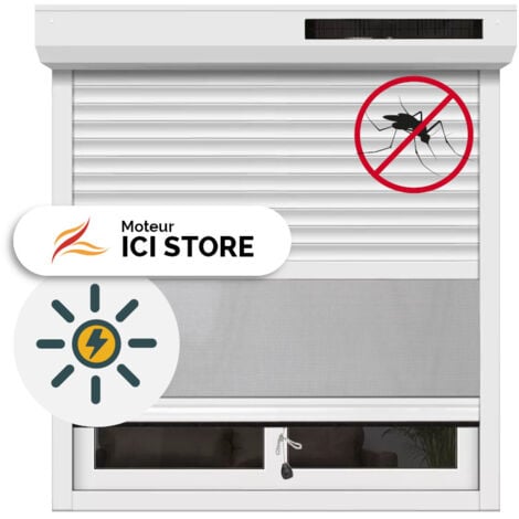 Volet Roulant Solaire Moustiquaire Intégrée alu motorisé H170xL150 Blanc 9016