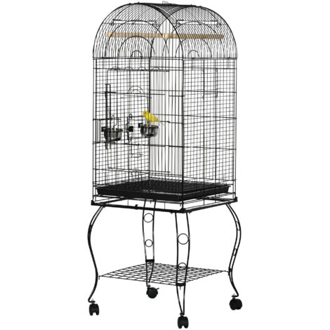Voliera pour Oiseaux et Canaris, Cage avec Roues en Métal Noir 51x51x153 cm