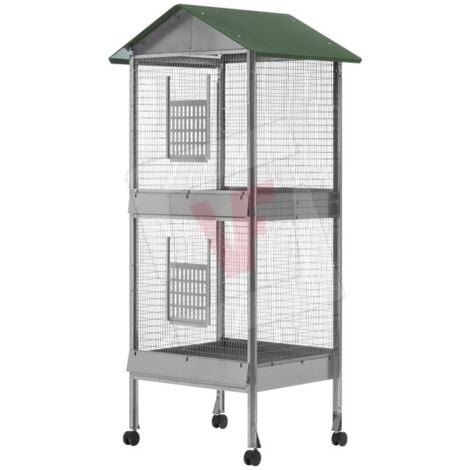 VOLIERA RETTANGOLARE A CASETTA PER UCCELLI 2 PIANI CM. 65X50X170H