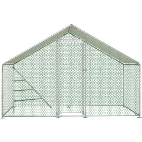 Volière 3x2 m en Métal avec Aire de Jeu et Toit, Poulailler Robuste pour Poules et Petits Animaux, Extérieur